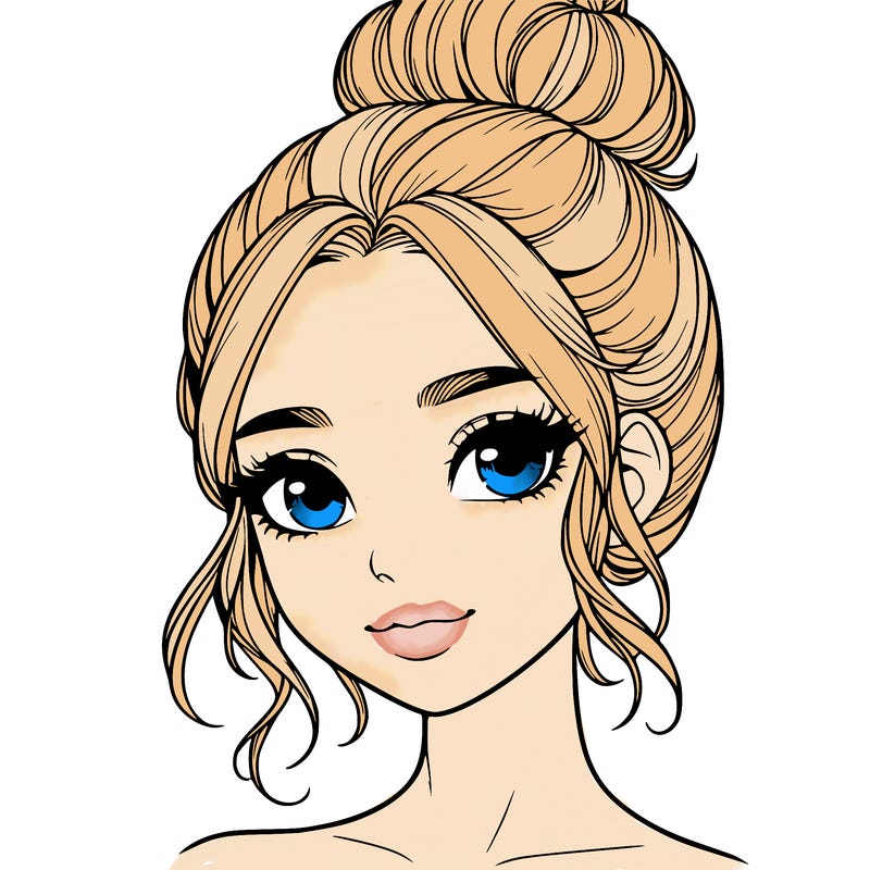 realistic pretty girl with hair in bun