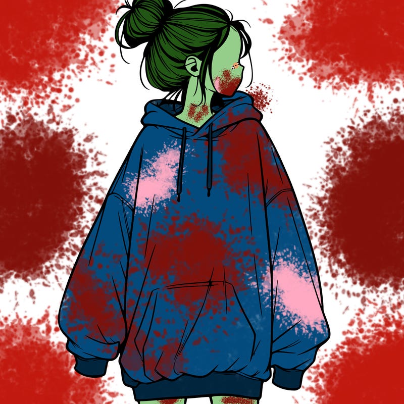 realistic girl with a oversized sweatshirt on and a bun