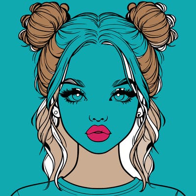 realistic girl with two buns in hair and lips
