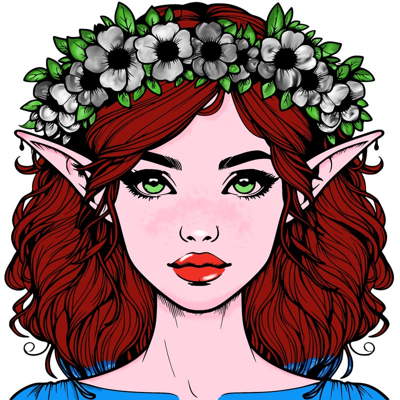 realistic female elf with flower crown