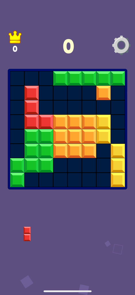 Block Blast - Puzzle Master - A colorful 8x8 block puzzle grid with red green and orange blocks on a purple background
