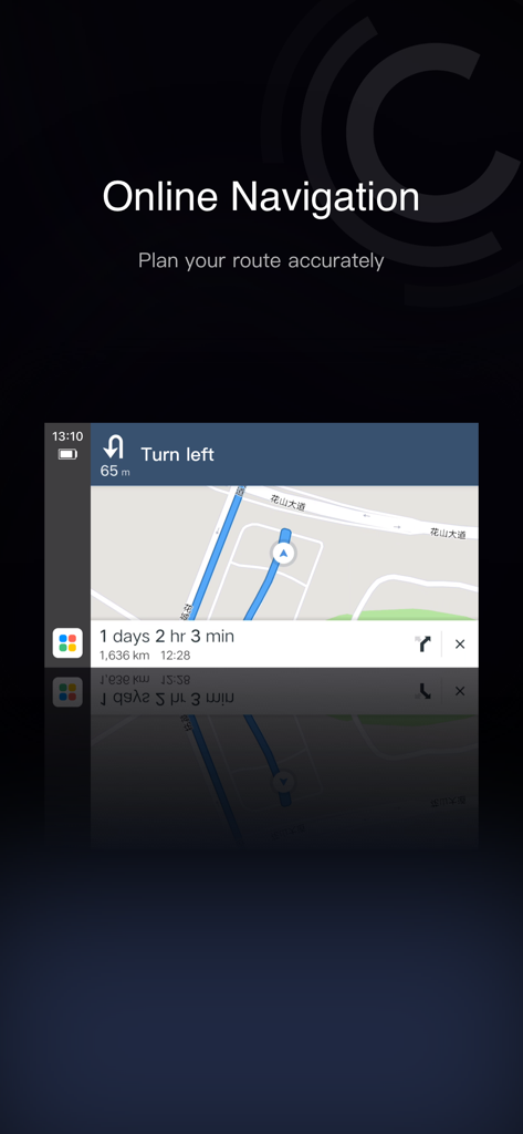 CarbitLink app online navigation interface showing map and route planning