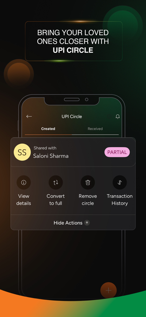 BHIM app UPI Circle feature interface showing shared payment access for family members