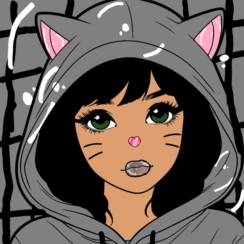 realistic girl with a cat ears hoodie on
