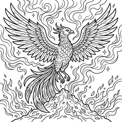 Discover the powerful symbolism of rebirth with this Ash Phoenix coloring page, specially designed for seniors. Enjoy clear, bold outlines and a captivating scene of emergence, perfect for a relaxing and engaging artistic activity.