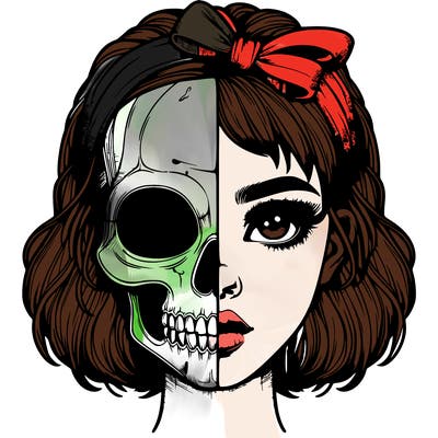 realistic girl with half skull mask