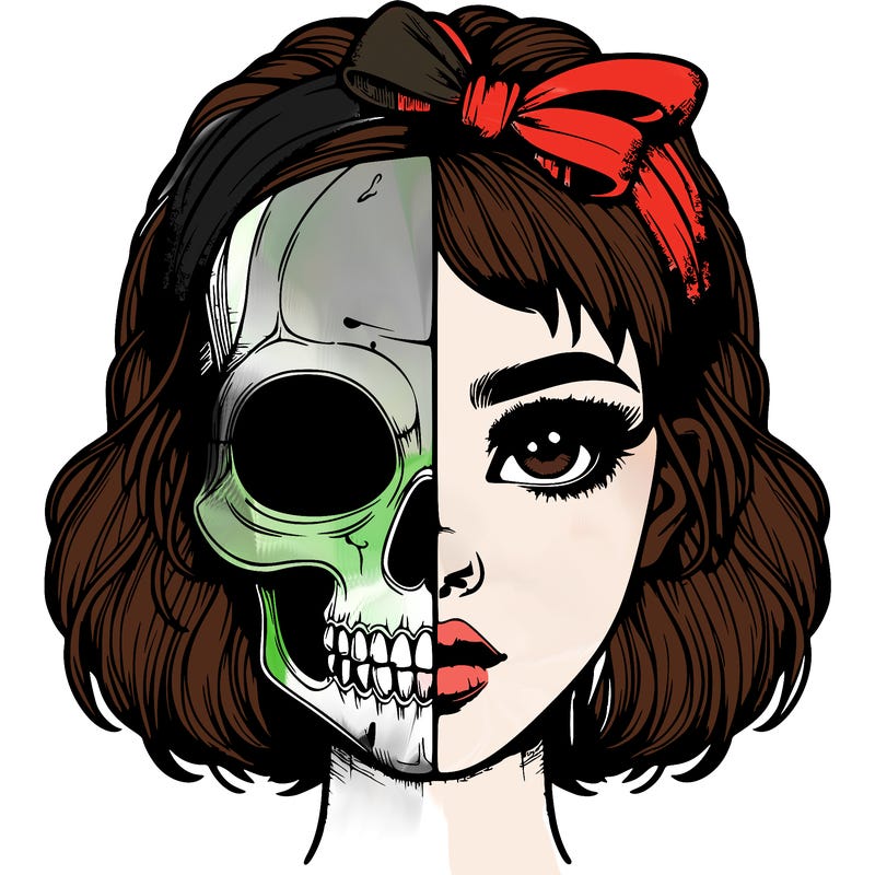 realistic girl with half skull mask