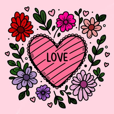 love heart with flowers around it