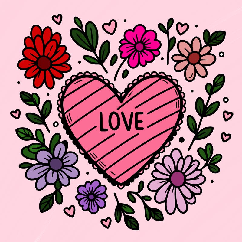 love heart with flowers around it