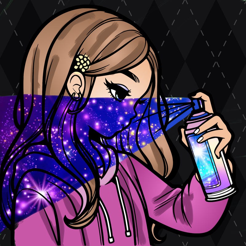 a realistic girl spray painting