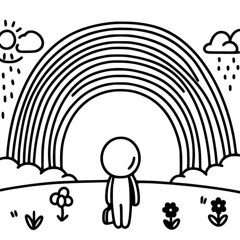 rainbow with beautiful sky, and a person