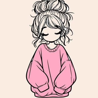 girl with baggy sweatshirt and messy bun