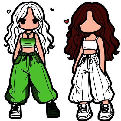 girl in baggy pants crop top and long hair