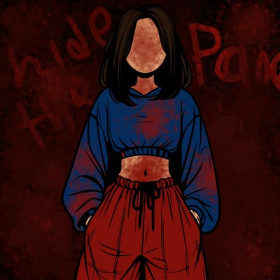 realistic girl faceless with baggy pants and a crop top