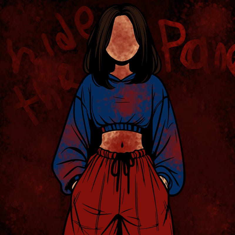 realistic girl faceless with baggy pants and a crop top