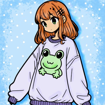 girl wearing frogging sweatshirt