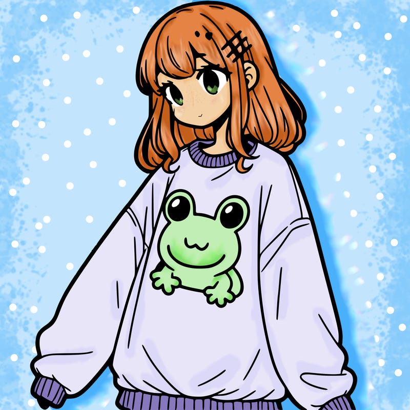 girl wearing frogging sweatshirt
