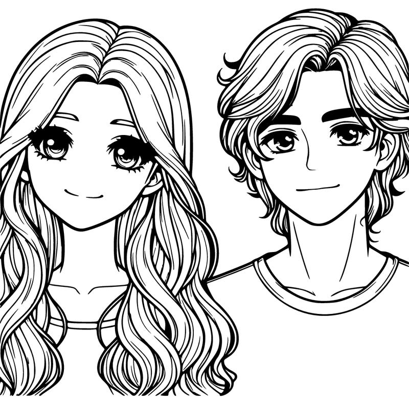 a beautiful girl with long hair and a boy realistic