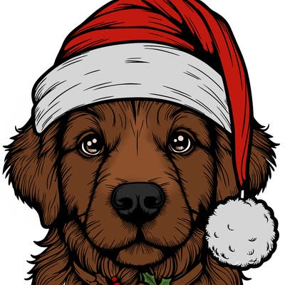realistic dog with a christmas hat