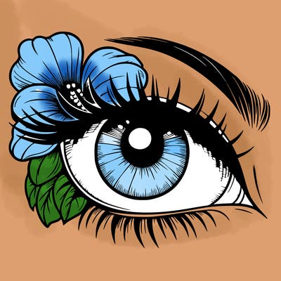 realistic eye with flower