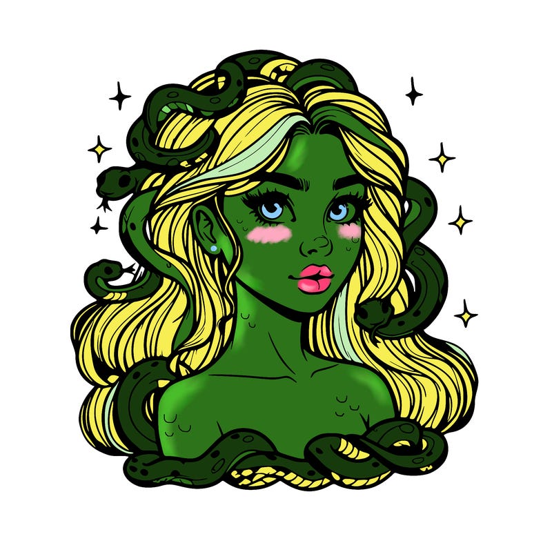 realistic girl with snakes as hair