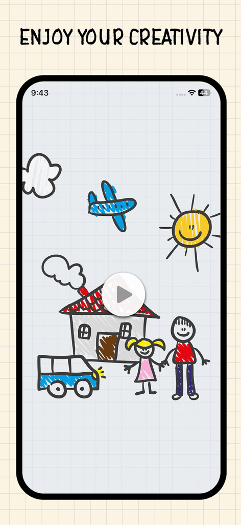 Pencil 2d - Draw & Animations - A hand drawn 2D animation showing a house car and family on a grid background