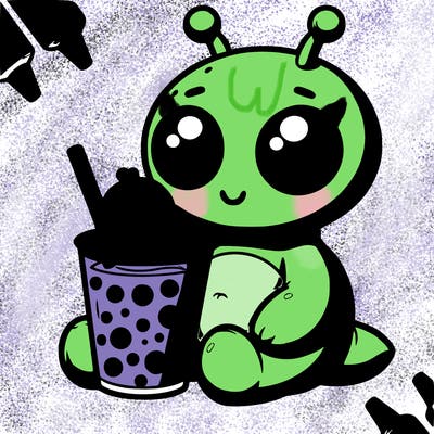 stitch and boba tea and baby yoda