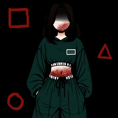 realistic girl faceless with baggy pants and a crop top