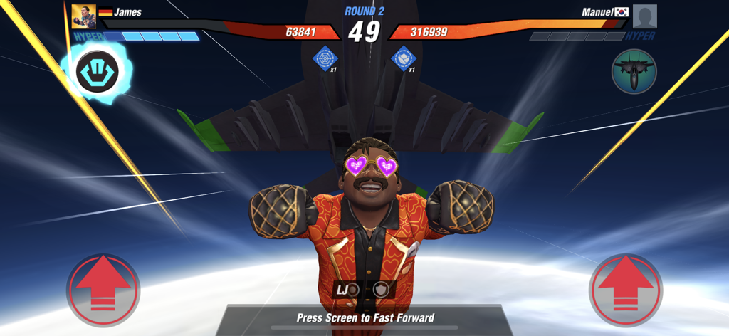 An eccentric boxer character with heart shaped glasses in a Boxing Star fight intro