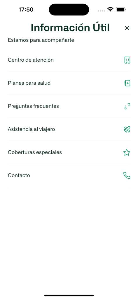 Avalian - Screenshot of the Useful Information menu in the Avalian health app showing links for care centers and traveler assistance.