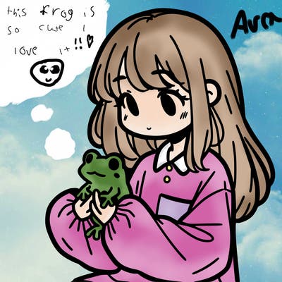 girl with long hair and a oversized shirt. and she is holding a frog