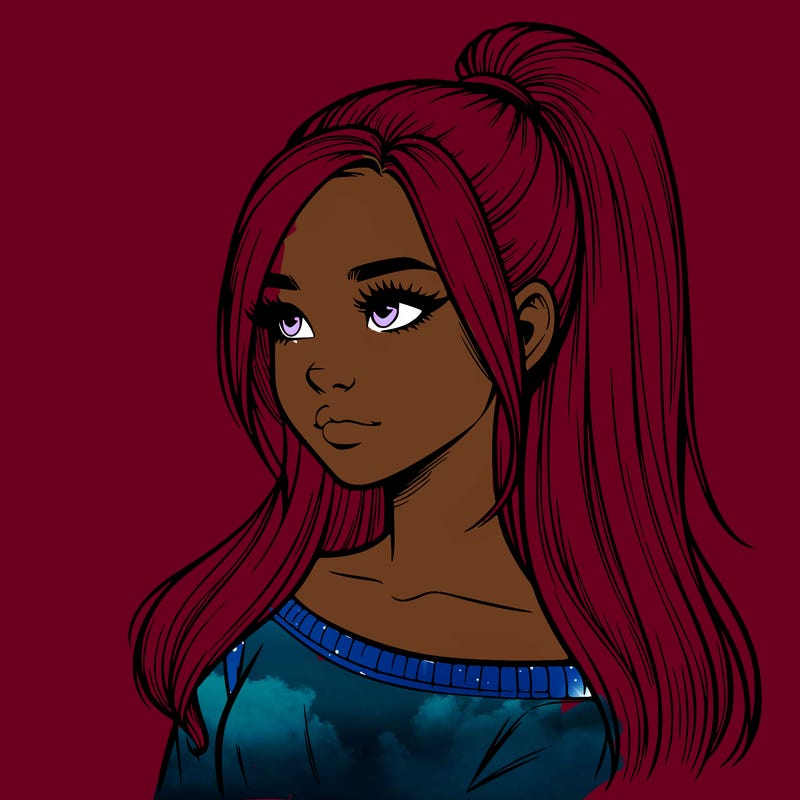 realistic girl with a high ponytail