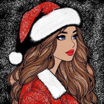 realistic girl in santa hat