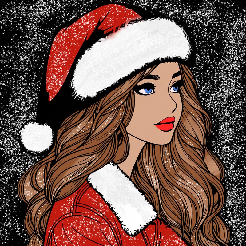 realistic girl in santa hat