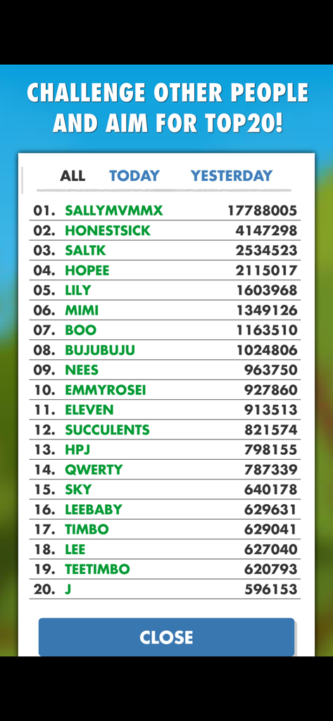 Word Search Daily PRO - Global leaderboard for Word Search Daily PRO showing the top 20 players and their high scores