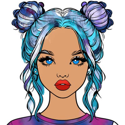 realistic girl with two buns in hair and lips
