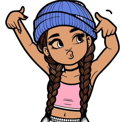 realistic teenage girl with braids and a beanie and crop top doing 🫶🏼