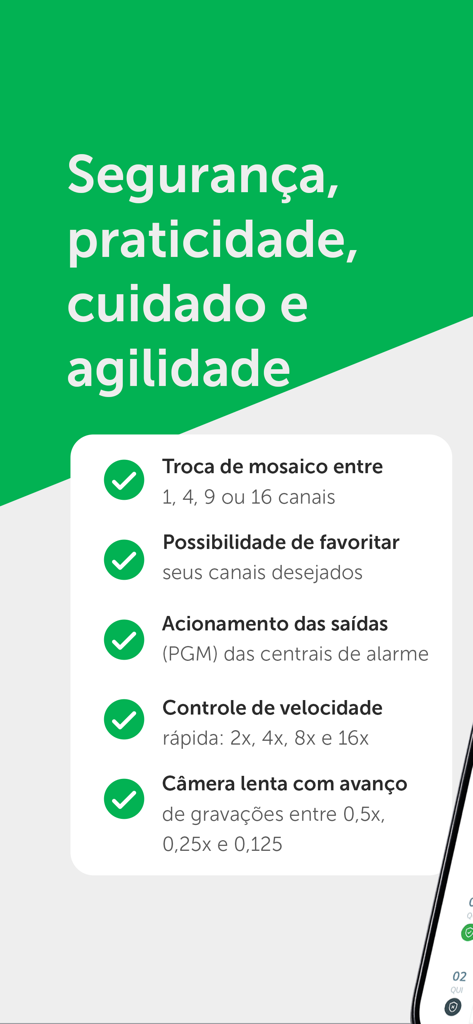 List of security and video management features in the Intelbras Guardian app