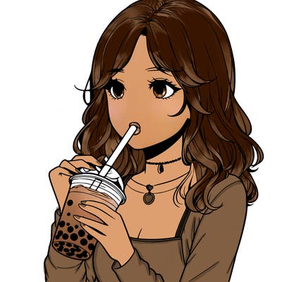 realistic girl drinking boba tea