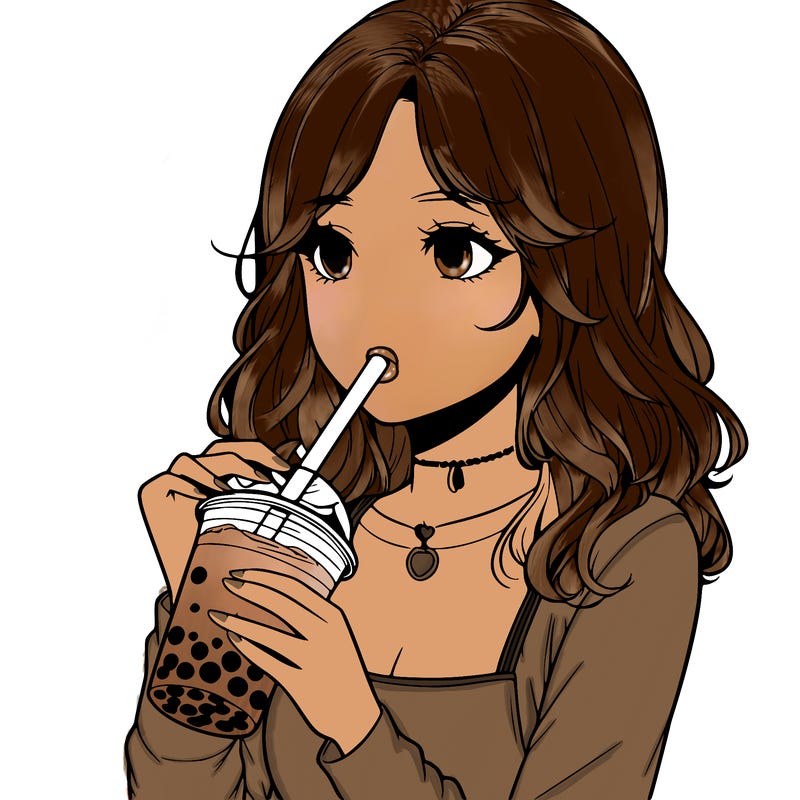 realistic girl drinking boba tea