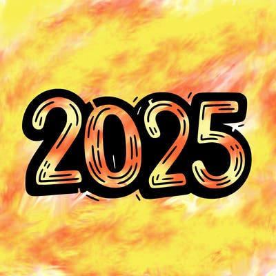 one line scrawled numbers sketch design “2025”