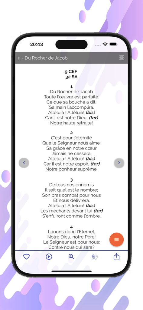 Hymn lyrics for Du Rocher de Jacob displayed in the French language within the Chant d'Éspérance app