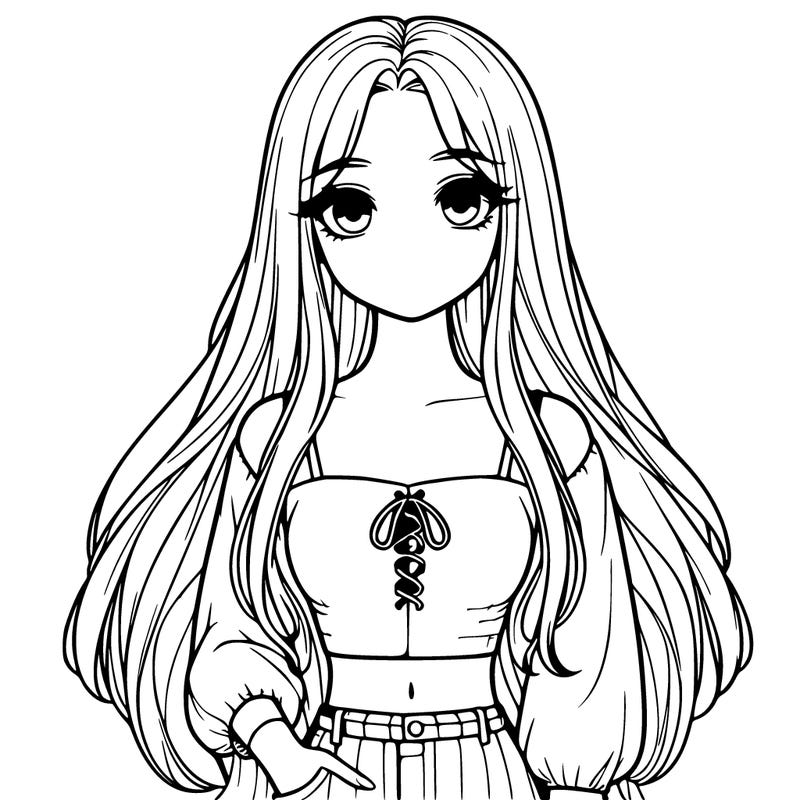 realistic girl with long hair and cute crop top