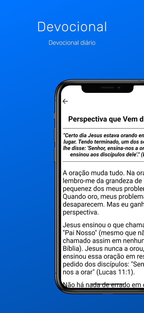 Biblia Sagrada Offline - Una pantalla de smartphone mostrando la sección de devocional diario de la aplicación Biblia Sagrada sin Conexión con texto religioso en portugués.
