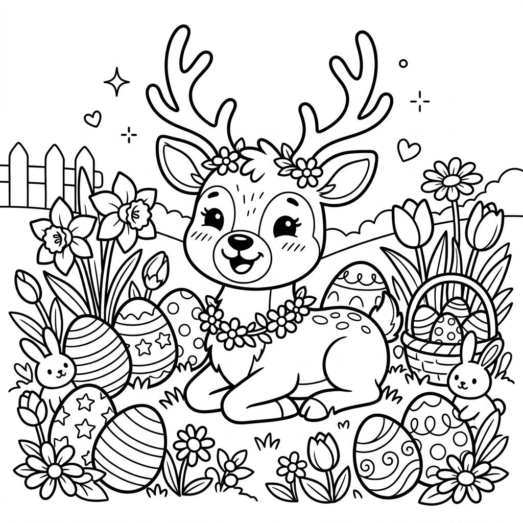 Cute Reindeer Easter Coloring Page - Spring Fun!