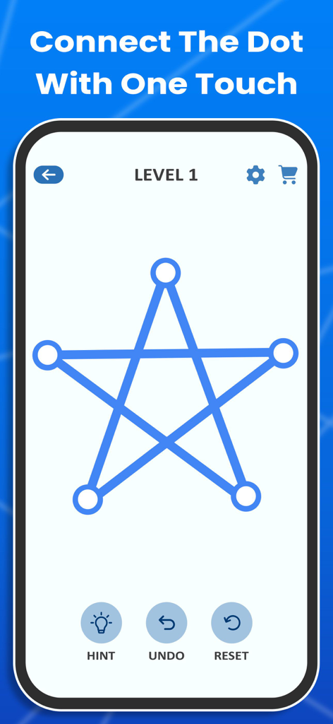 One Line - One Touch Puzzle - Gameplay screenshot of One Line One Touch Puzzle showing Level 1 with a star shape