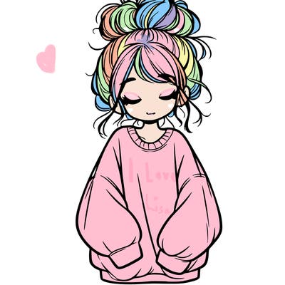 girl with baggy sweatshirt and messy bun