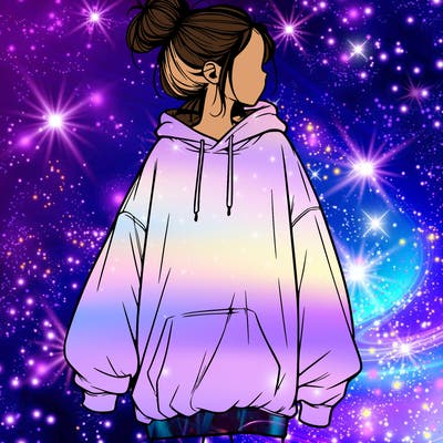 realistic girl with a oversized sweatshirt on and a bun