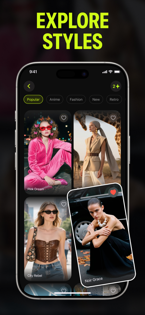Lumiere - AI Video Generator - Lumiere app interface showing various AI video style options like Anime Fashion and Noir Grace