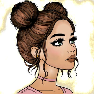 realistic girl with buns on the top of her head